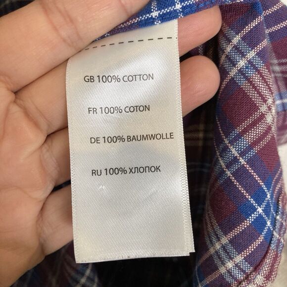 Oak Hill Mens Button Down Shirt 2XL Plaid Cotton Mens Wrinkle Free Burgundy - Picture 10 of 12